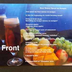 Argent de la bière dépensé sur les mangues - A6 - Carte postale poétique