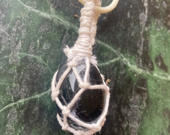 Obsidian Macrame Netted Necklace