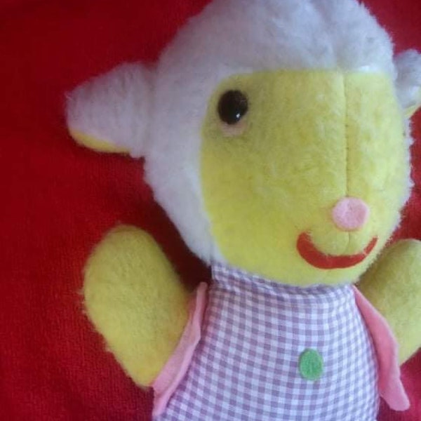 11" Vintage 1980s Lamb Soft Plush Toy by Happiness Aid is a Joy Well Made - Colourful and Retro - Good Xmas present!