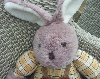 Lapin vintage avec yeux, oreilles et nœud en boutons de chaussure, peluche en feutre/tissu, lapin shabby chic chiné, Lapin de velours, Margery Williams