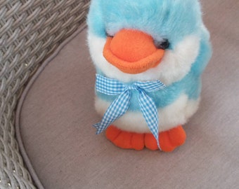 Lovely 8" high Chad Valley Blue/White plush duck /GC