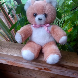 12" lovely brown/ white plush bear/ sweet little face/1980s great present