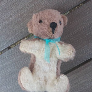 5&quot; mohair brown/white sitting bear from the 50s