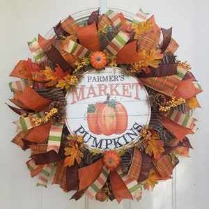 Fall Pumpkin Wreath, Fall Wreath for Front Door, Thanksgiving Wreath, Farmers Market Pumpkin, Autumn Harvest Wreath