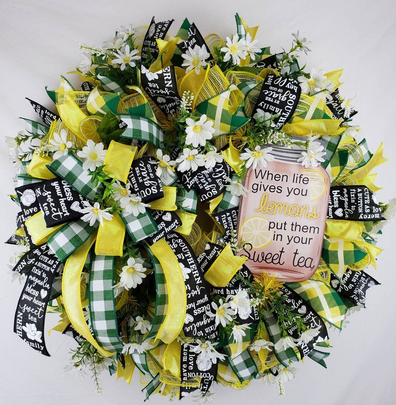 Spring Deco Mesh Wreath Everyday Deco Mesh Wreath Fruit Wreath Summer Deco Mesh Wreath Sweet Tea Wreath Lemon Wreath