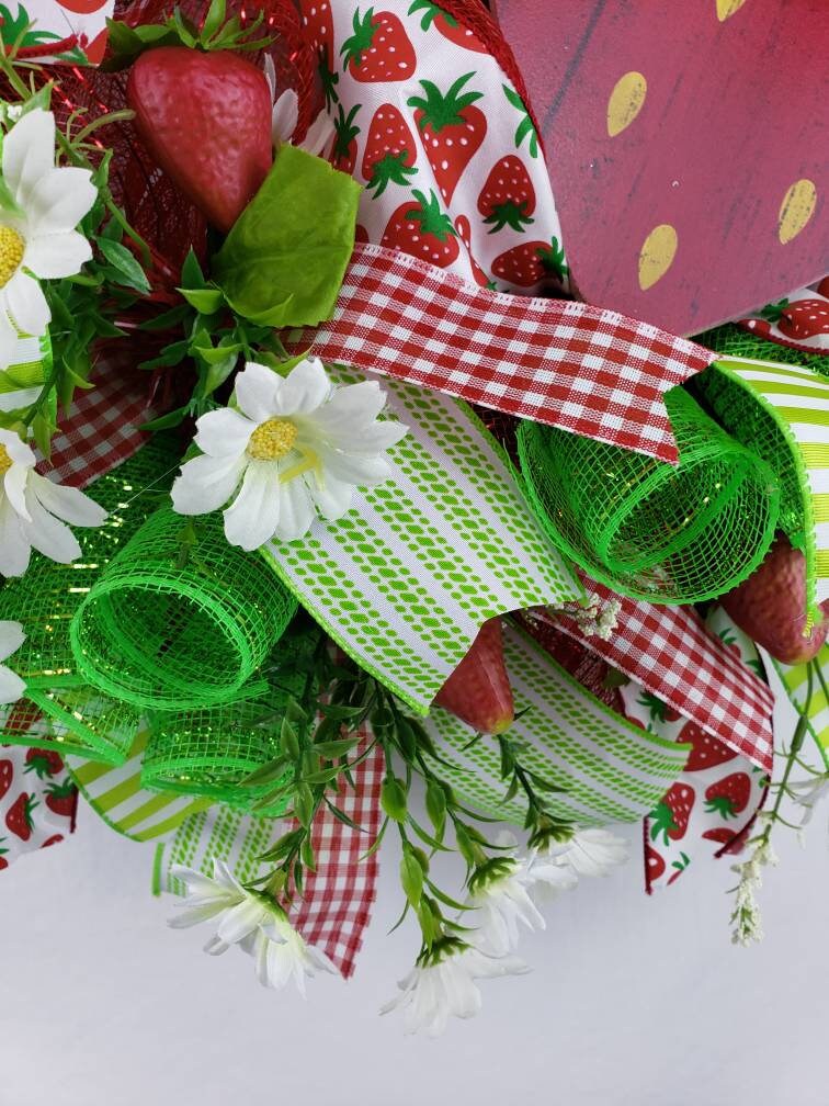 Strawberry Wreath, Summer Deco Mesh Wreath, Spring Deco Mesh Wreath ...