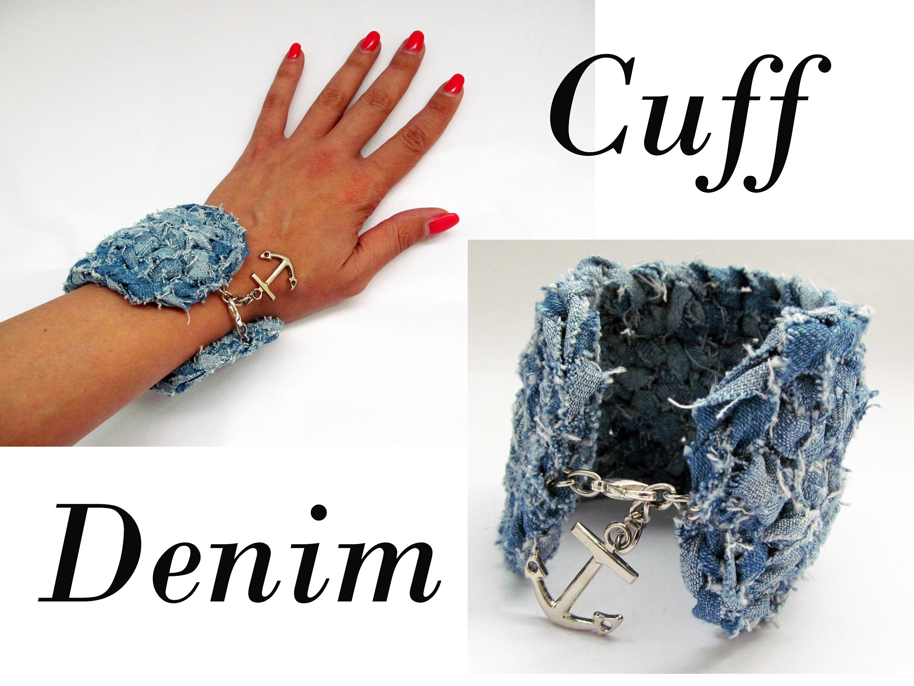 Denim bracelet Braided Denim cuff Denim jewelry Jeans bracelet Etsy