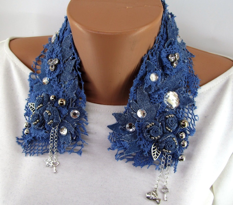 Denim and diamonds Collar Festive Denim Collar Denim necklace image 0