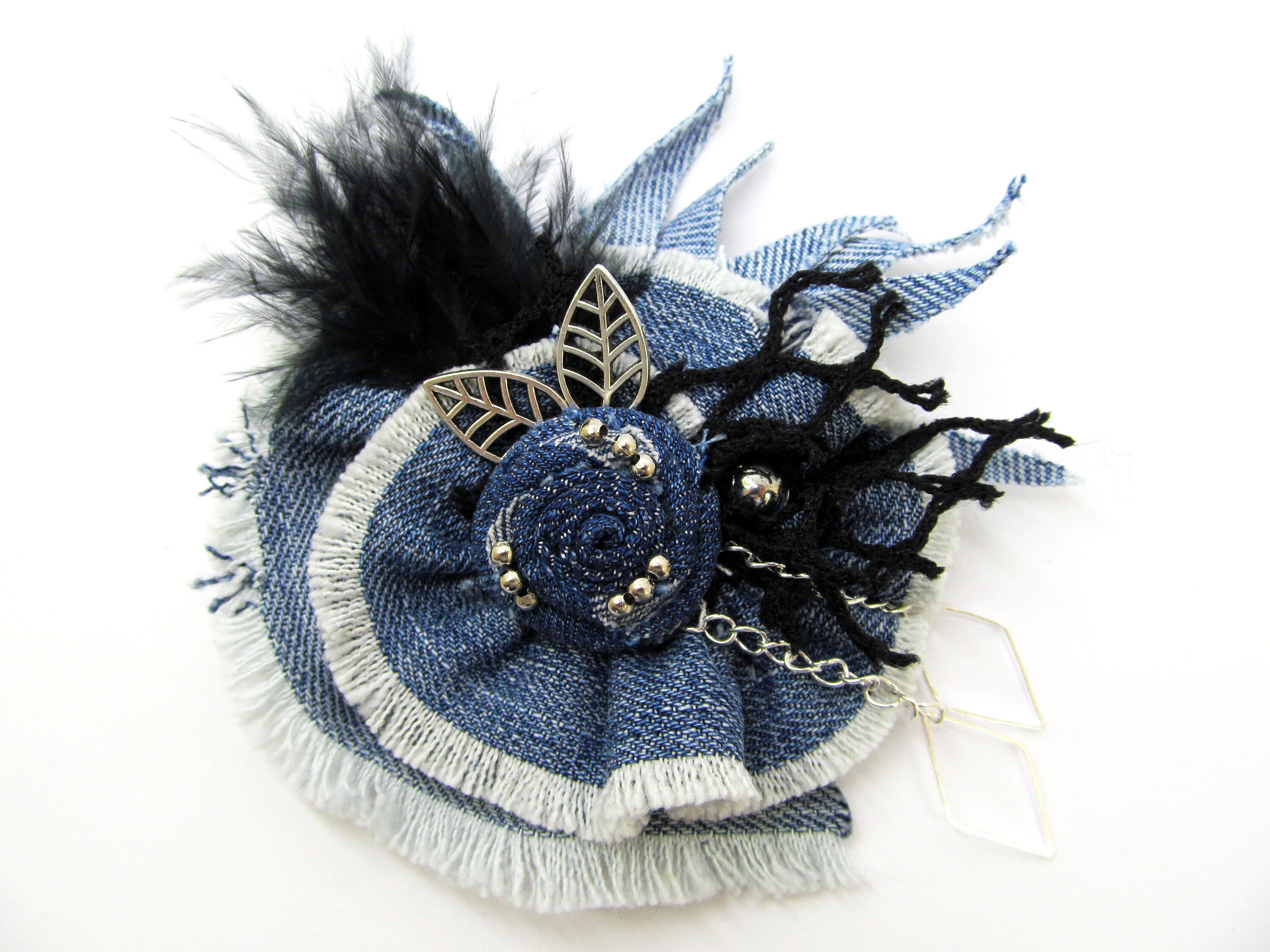 Denim brooch Jeans brooch Denim flower brooch Blue fabric Etsy