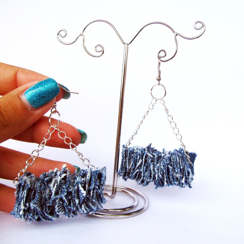 Denim Jewelry Denim Earrings Jeans Jewelry Geometric Jeans Etsy