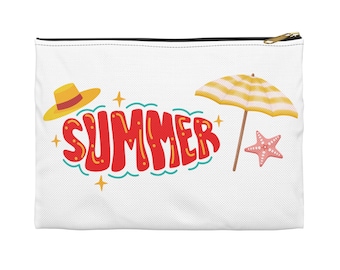 Summer Accessory Pouch, Beach Ready Cosmetic Travel Bag Toiletries Bag, Retro Vibes Birthday Vacation Time Gift for Mum Her Wife Girlfriend