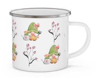 Cute Garden Enamel Camping Mug Gift, 12 oz Outdoors Mug, Flowers Gardener Mug, Birthday Gift, Mother's Day Gift Outdoors Gift