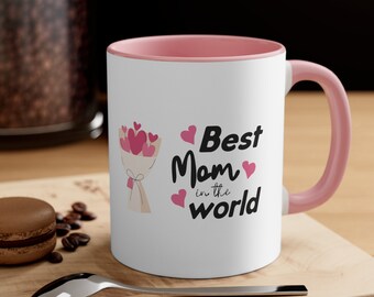 Best Mum in World Coffee Mug, 11oz Mum Birthday Gift, Mother's Day Two Toned Mug Gift, Pink Red Mug Mum, Special Mum Gift Flowers for Mum