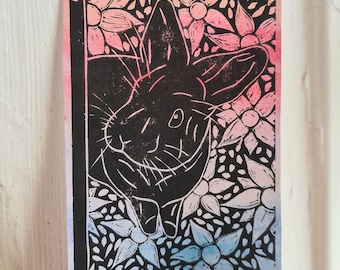 Rabbit Lino Print, Curious Rabbit Print, Rabbit Print, Rabbit Art, Cute Bunny Art, Bunny Art, Cute Rabbit Art, Bunny Print