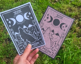 Impression de carte de tarot, impression de lune, carte de tarot de la lune, art du tarot, illustration du tarot, tarot, cartes de tarot, la lune, impression de la lune, art de la lune