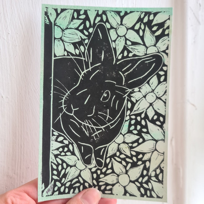Impression Lino lapin, impression lapin curieux, impression lapin, art lapin, art lapin mignon, art lapin, art lapin mignon, impression lapin image 2