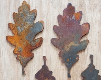 Metal Oak Leaves 4 Inch Tall Rusty Fall Decoration Art