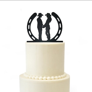 Western Themed Cowboy Cowgirl Horseshoe Wedding Cake Topper
