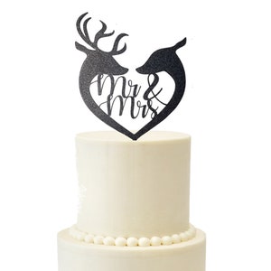 Mr and Mrs Buck and Doe Deer Heart Themed Wedding Cake Topper image 1