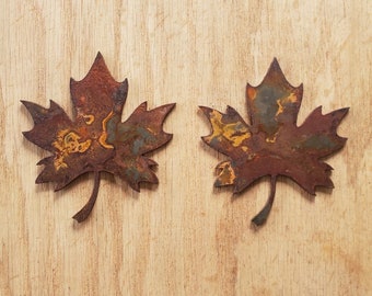 Metal Maple Leaves 3.5 Inch Rusty  Fall Decoration Art