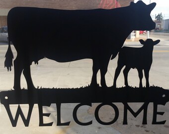 Cow and Calf Welcome Sign ABS Plastic Cutout Window Art