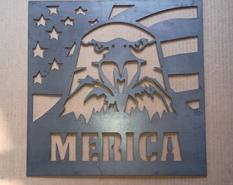 Bald Eagle Merica Raw Metal Steel Sign Patriotic