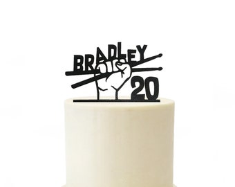 Drummer Rocker Custom Name Band Themed Birthday Cake Topper