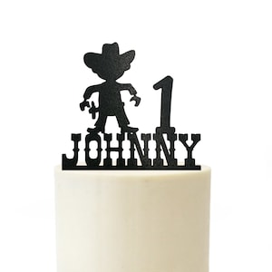 Little Cowboy Custom Name Western Themed Birthday Cake Topper
