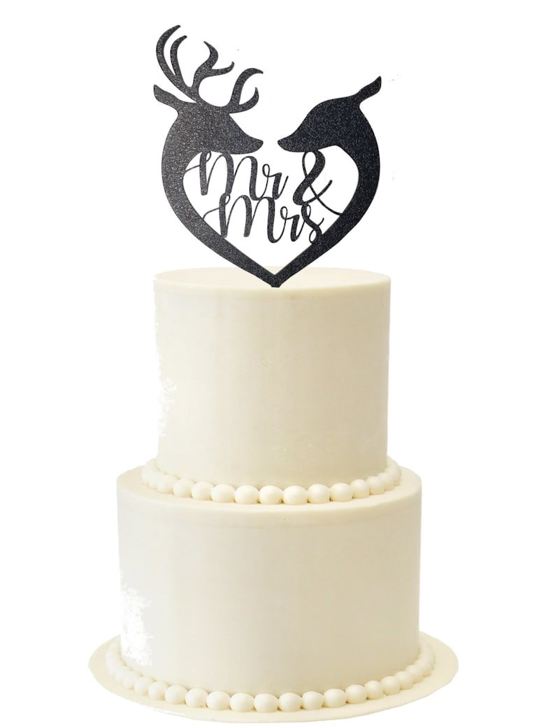 Mr and Mrs Buck and Doe Deer Heart Themed Wedding Cake Topper image 1