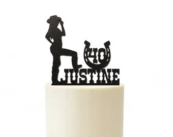 Cowgirl Cowboy Custom Name Western Themed Birthday Cake Topper