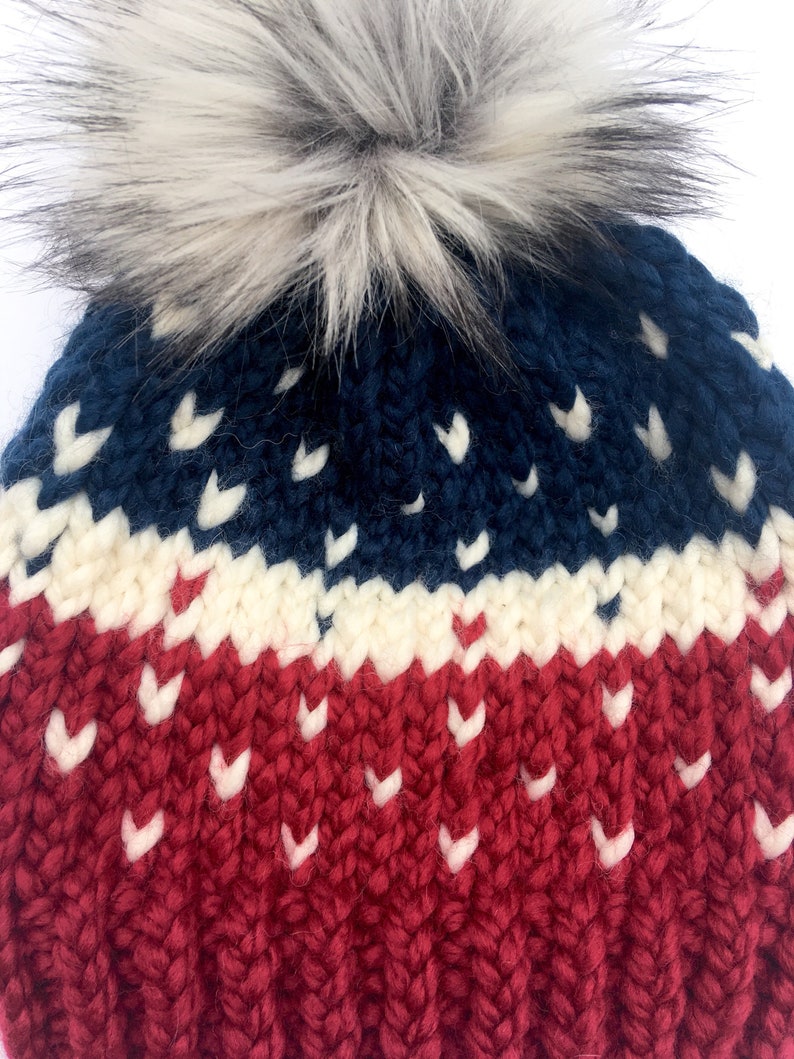 The Patriotic Winnie Beanie Knit Beanie Womens Beanie Pom Pom Hats Winter Hats Christmas Gift