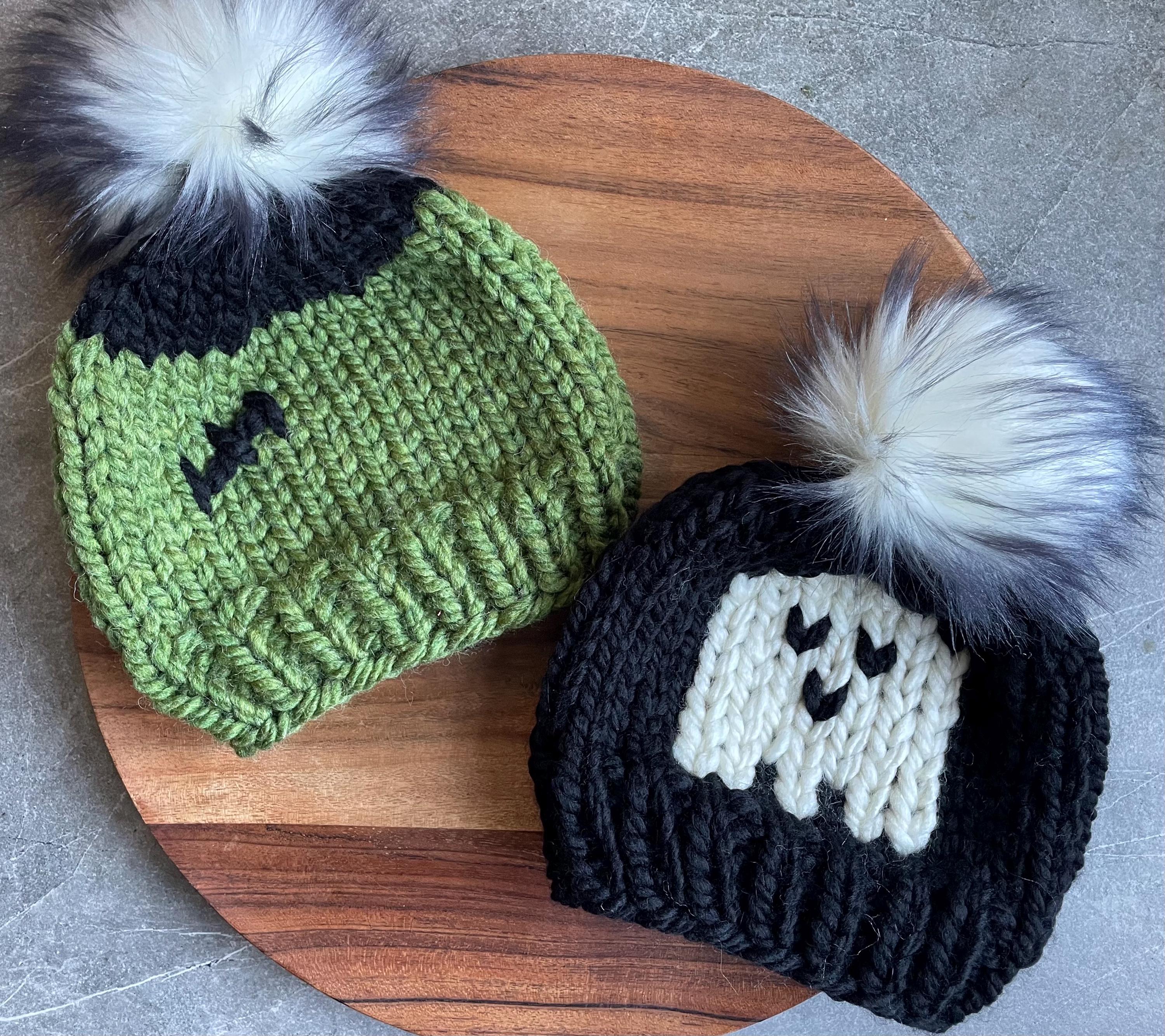 Hand Knit Pumpkin Beanie: Halloween Wool Blend Pom Pom Hat  display picture 3
