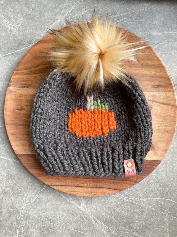 Handmade Hand Crafted Knit Wool Slouchy Hat with Fur Pompom Pumpkin Holiday Handknit Hat With Sable Faux Fur Pompom - Pumpkin - Etsy main image 4