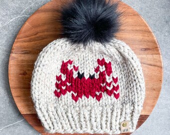 Women’s Knit Beanie, Knit Hat, Mommy and Me, Farm Wear, Homestead, Farmer Gift, Pom Pom Hat, Wool Beanie, Crab Beanie, Valentines Day, MD