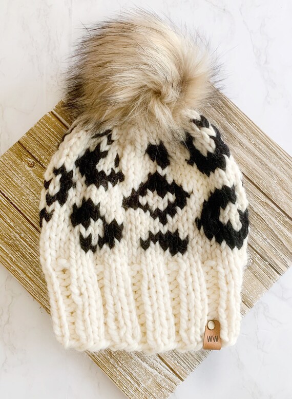 leopard print pom pom beanie