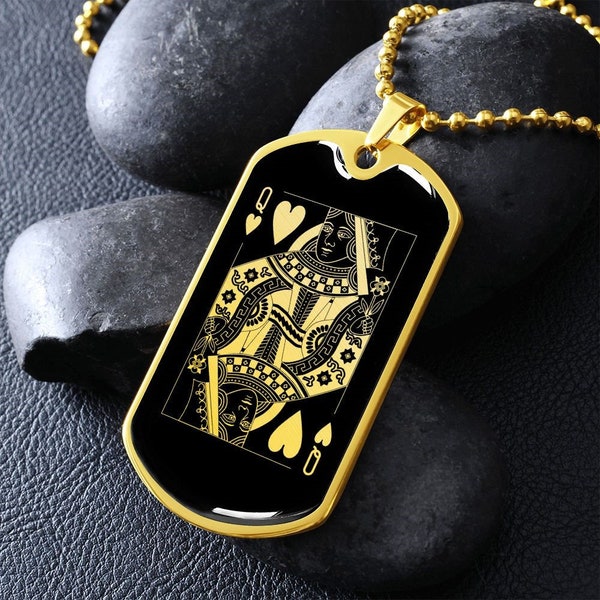 Queen of Hearts Necklace Playing Card Jewelry Queen Pendant Charm Gold Silver