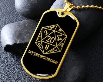 Collier D20 bijoux donjons et dragons D&D dés pendentif cadeau gravé