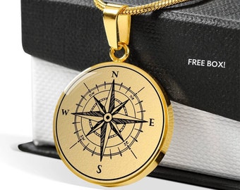 Compass Necklace Pendant Jewelry Engraved Gift Charm Gold