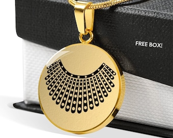 RBG Ruth Bader Ginsburg Necklace: Feminist Gift, Gold Finish Pendant