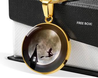 Gothic Witch Necklace Full Moon Pendant Witchy Jewelry