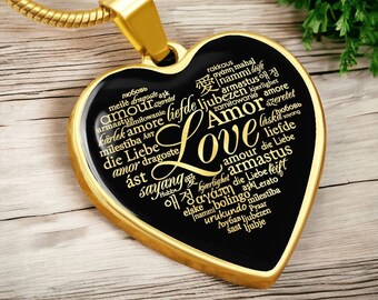 Love In Different Languages Necklace Gift Jewelry Pendant Gold Silver