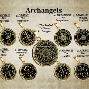 7 Archangels Sigil Necklace Archangel Pendant Angel Seal Jewelry Talisman Gold Silver Amulet Coin Medellin