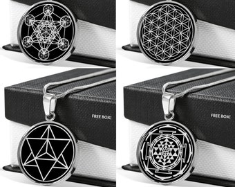 Sacred Geometry Jewelry Set Necklace Amulet Symbols Pendant