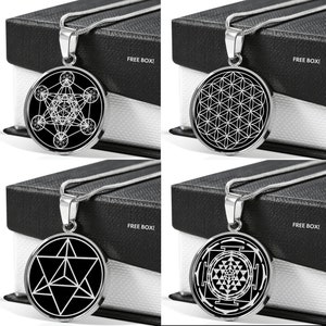 Sacred Geometry Jewelry Set Necklace Amulet Symbols Pendant