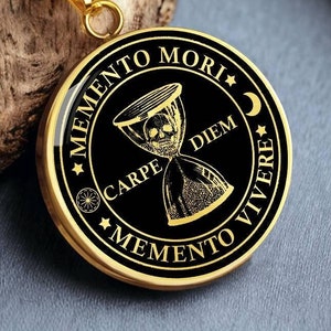 Memento Mori Pendant Memento Vivere Necklace Carpe Diem Jewelry Coin Gold Silver