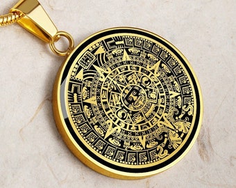 Aztec Calendar Mayan Necklace Jewelry Pendant Gold Silver Men Women