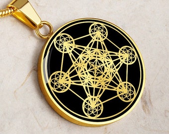 Collier pendentif cube de Metatron, bijoux en or, géométrie sacrée, argent