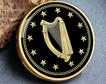 Irish Harp Necklace Ireland Coin Pendant Celtic Jewelry