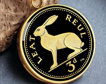 Irish Rabbit Necklace Ireland 3 pence Coin Pendant
