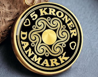 Danish 5 Kroner Coin Design Necklace: Denmark Heritage Pendant, Scandinavian Ancestry Gift